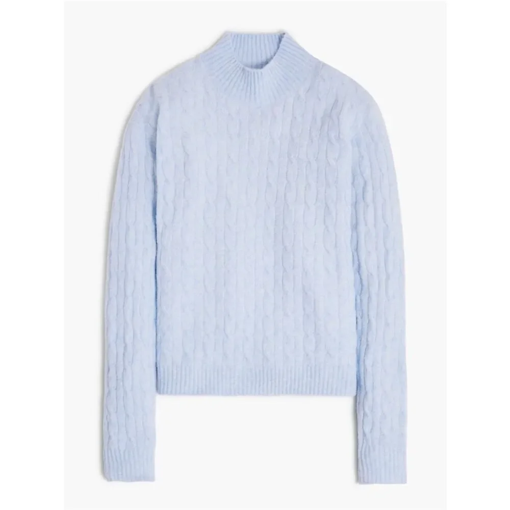 J.Crew Light Blue Cable knit mockneck sweater in extra-soft yarn